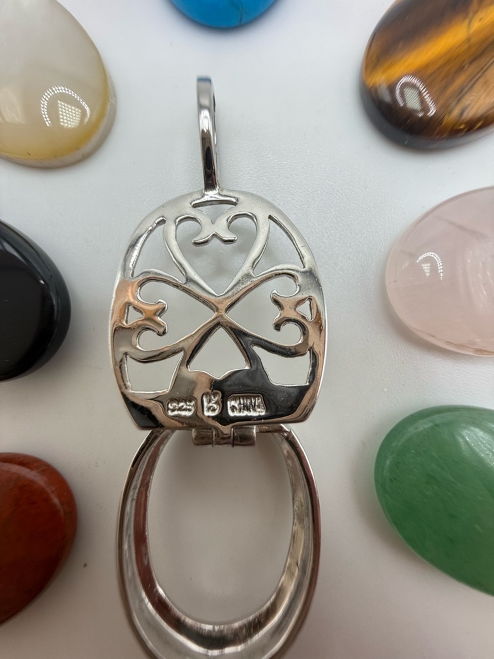 Sterling Silver Interchangeable Stone Pendant 7 Cabochons - Picture 2 of 3